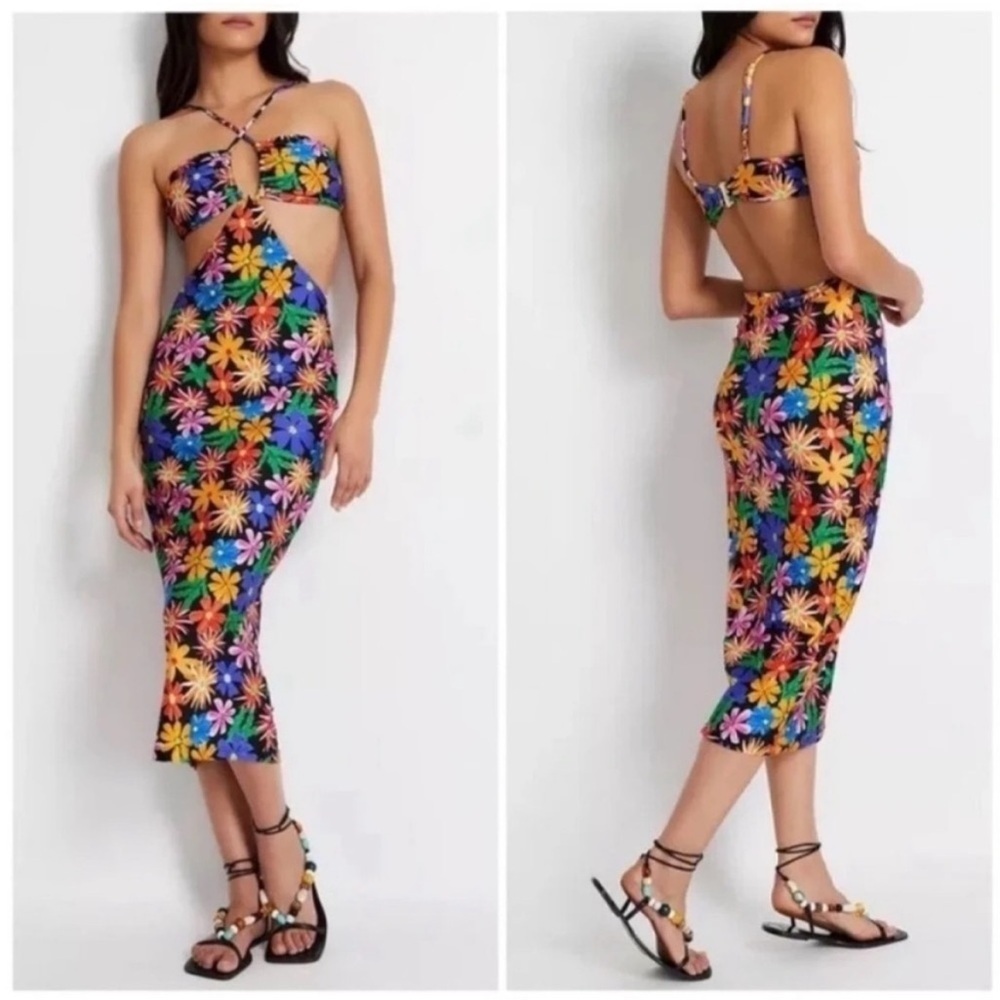 Patbo Aster Stretch Cutout Floral Midi Dress